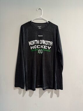 Reebok UND North Dakota Hockey Long Sleeve Shirt XL Gray NCAA Hockey